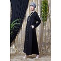 Designer front open Satin abaya- Black